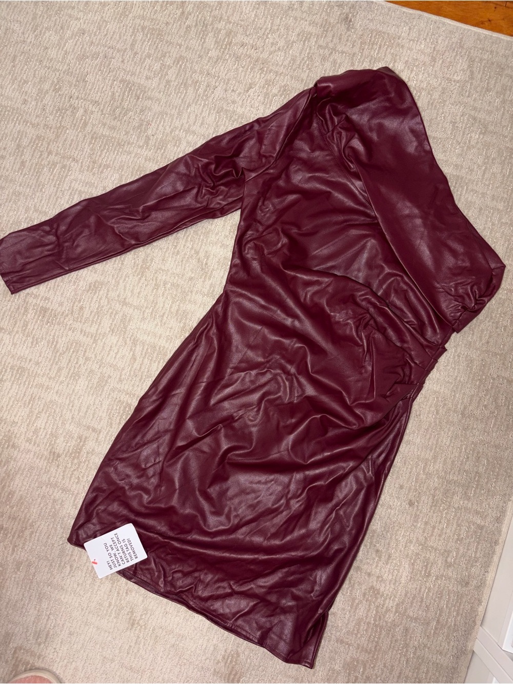 ASOS One-Shoulder Faux Leather Dress in Burgundy